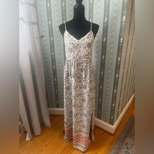 LOFT Gray Floral Maxi with Pink Accent
